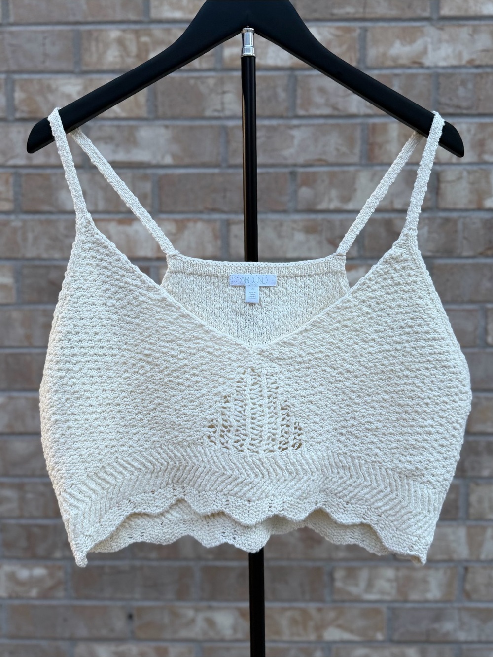 Abound Crochet Knit Ivory Spaghetti-Strap Crop Top XL EUC